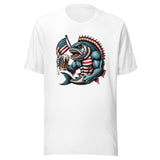 Crazy Patriotic Fish Drinking Beer With American Flag Unisex t-shirt