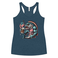 Crazy American Flag Design Fish With Beer Women's Racerback Tank