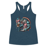 Crazy American Flag Design Fish With Beer Women's Racerback Tank