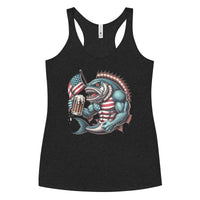 Crazy American Flag Design Fish With Beer Women's Racerback Tank