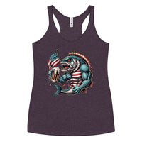 Crazy American Flag Design Fish With Beer Women's Racerback Tank