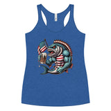 Crazy American Flag Design Fish With Beer Women's Racerback Tank