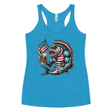 Crazy American Flag Design Fish With Beer Women's Racerback Tank