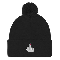 Middle Finger Flip Off Fuck You Embroidered Pom Pom Knit Cap