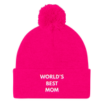 World's Best MOM - Embroidered Pom Pom Knit Cap